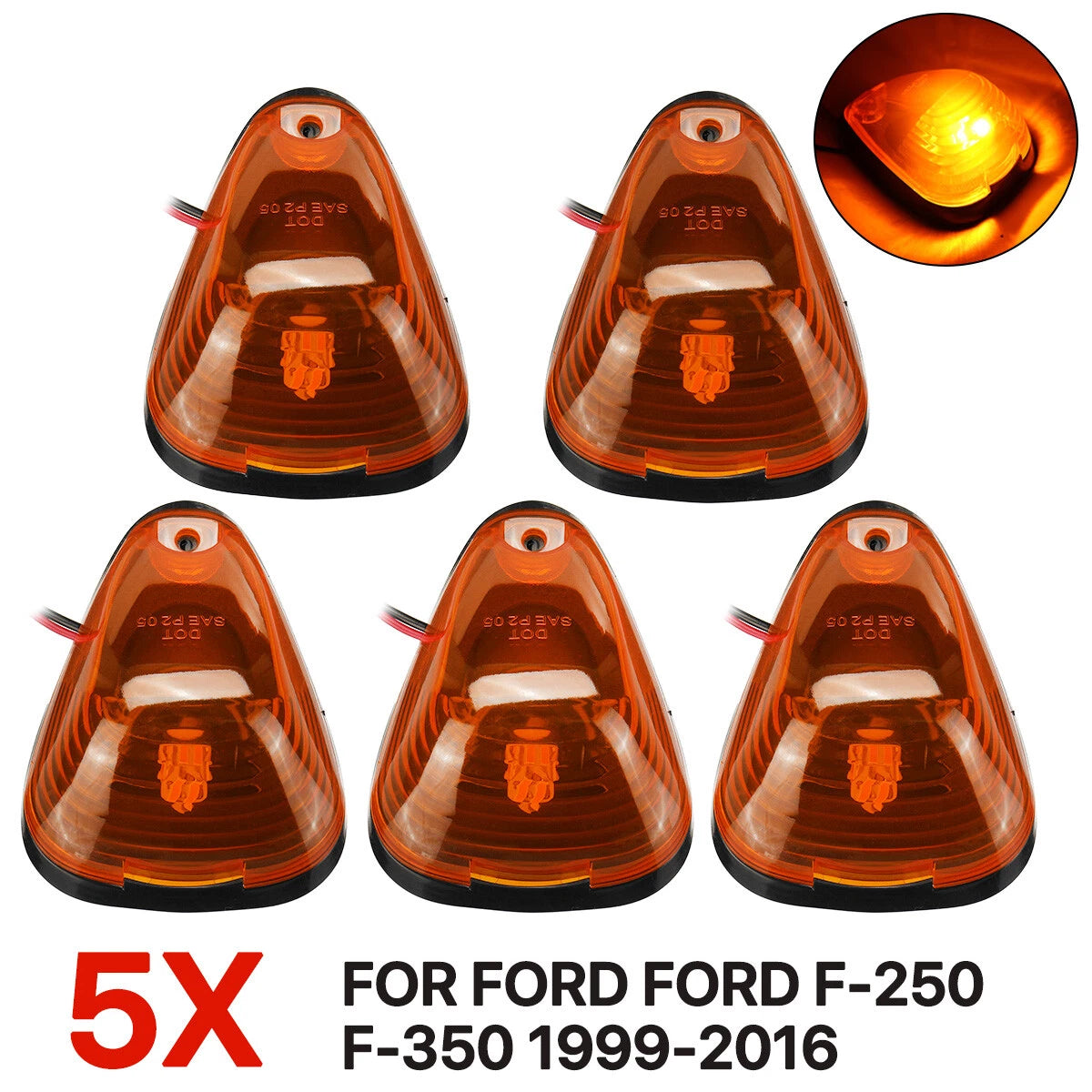 5X Amber LED Cab Roof Marker Light for Ford F250 F350 F450 F550 (1999–2016)