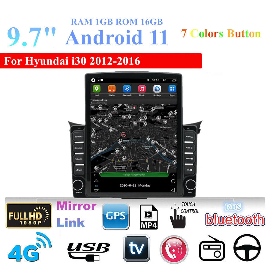 9.7" Android 11 Stereo Radio GPS Navigation for Hyundai I30 (2012–2016)