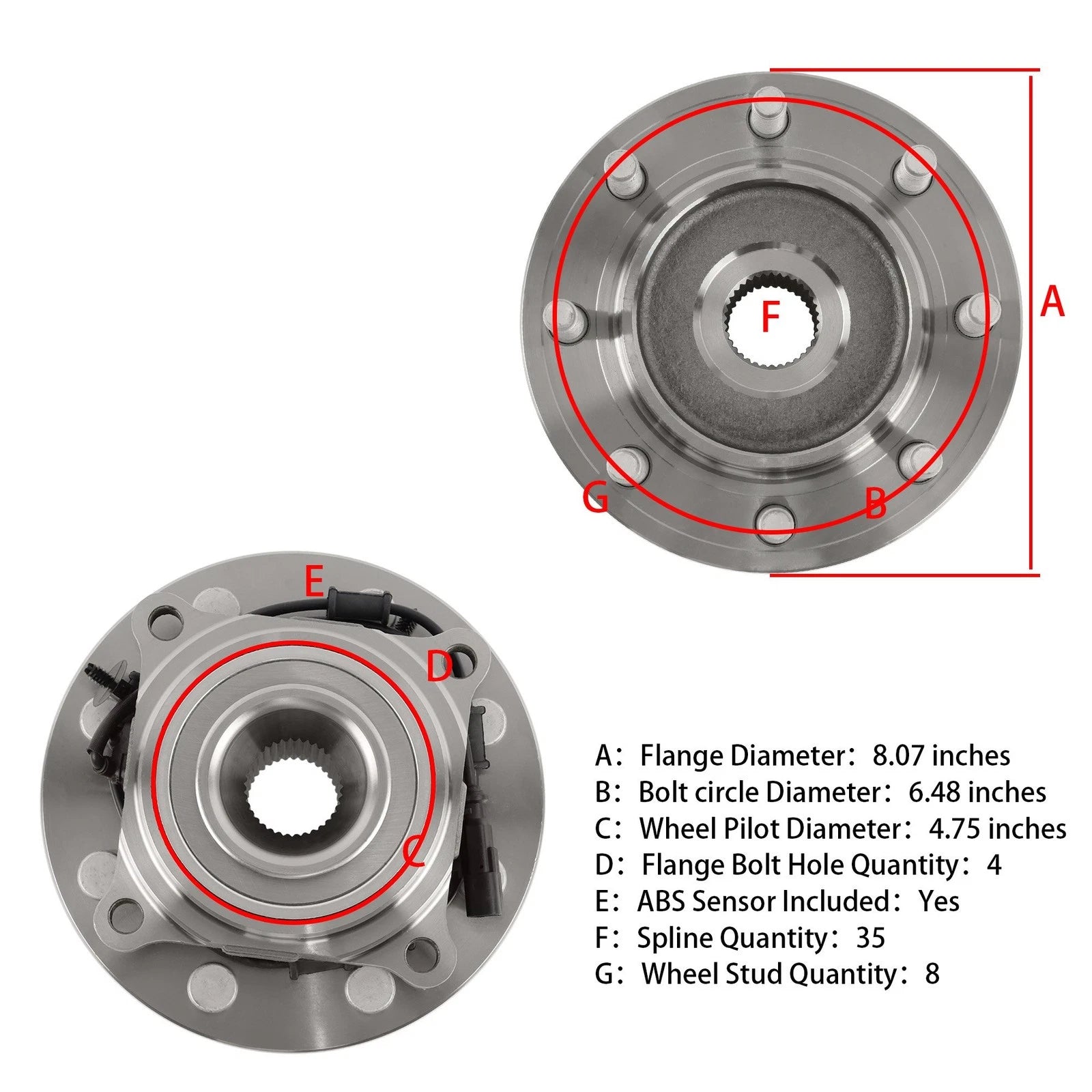 4x Front Wheel Hub Bearing Assembly for Dodge Ram 2500 3500 (2012–2013)