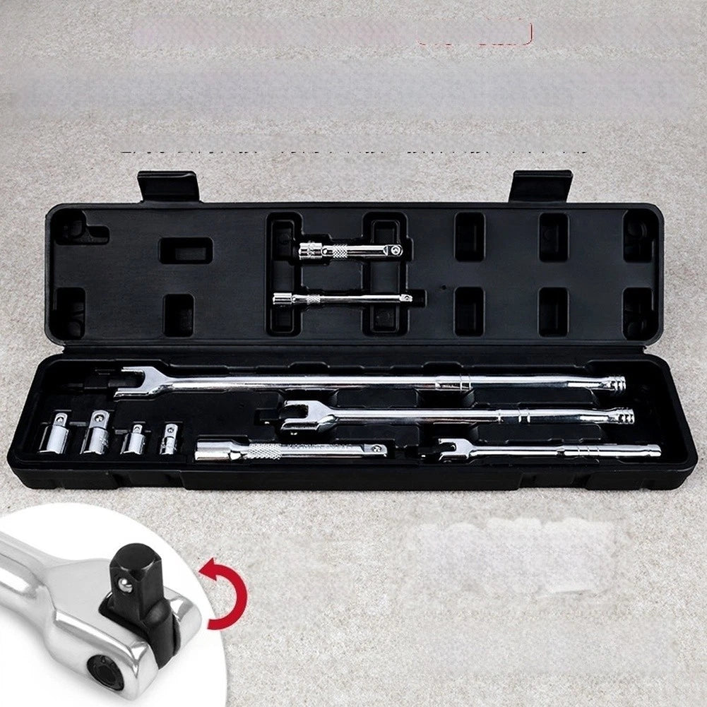 10 Pc Swivel Bar Wrench Kit Includes Adapter Sockets for 1/4 3/8 1/2 Inch Tools