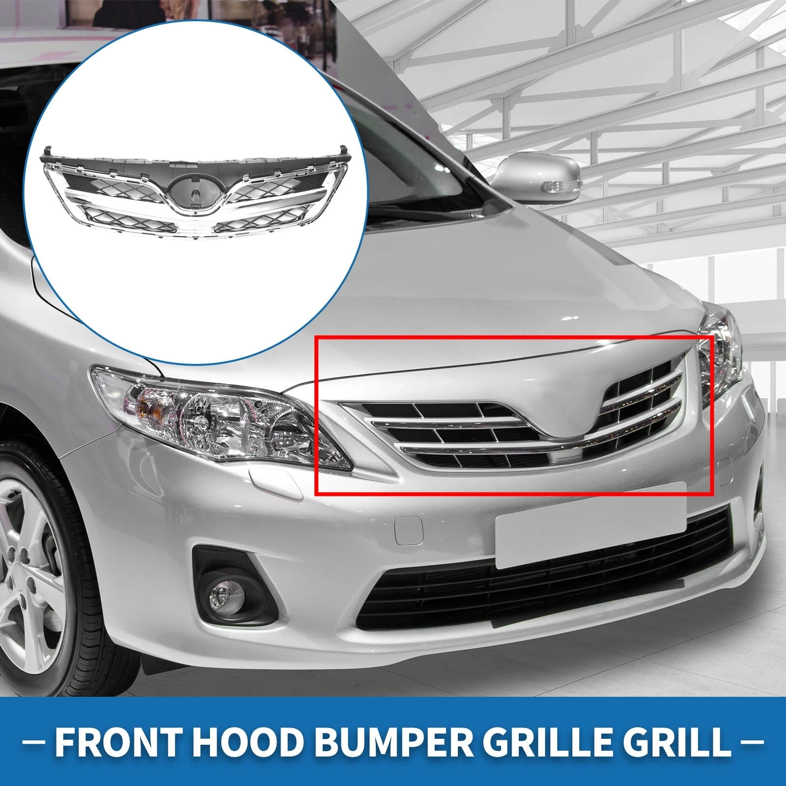 Front Hood Bumper Grille Replacement for Toyota Corolla (2010–2013) Chrome