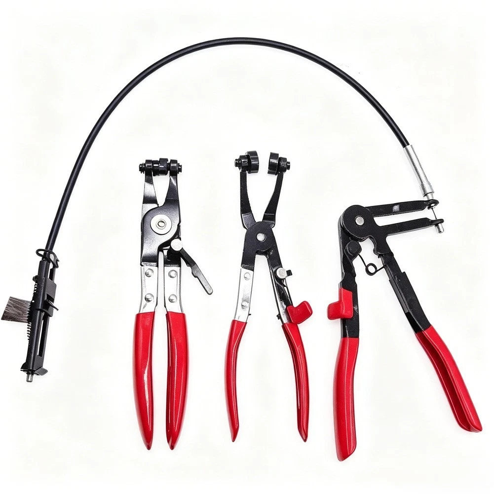 3pc Clamping Pliers Set Carbon Steel Red Ergonomic Grip for Auto Maintenance