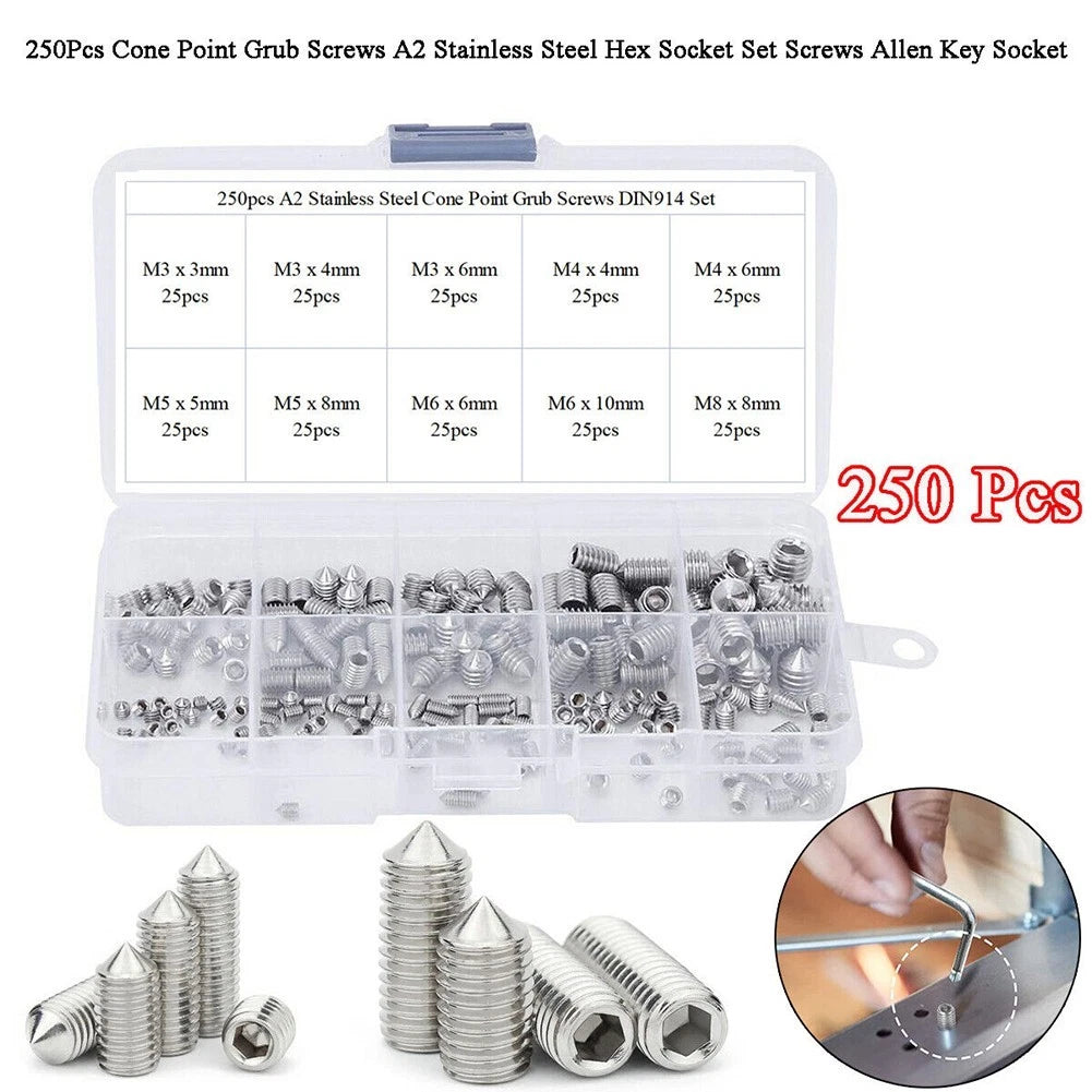 304 Stainless Steel Cone Point Fixing Screws Kit for Soft or Hardened Shafts