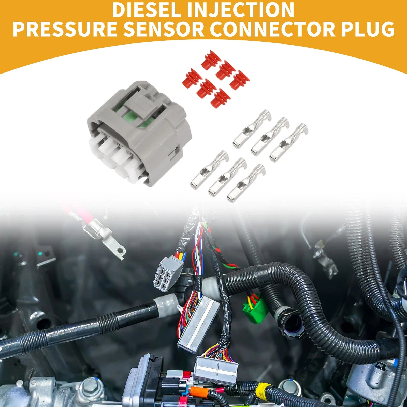 Diesel Injection Pressure Sensor Connector Plug 6 Pin for Toyota (1 Set) (Gray)