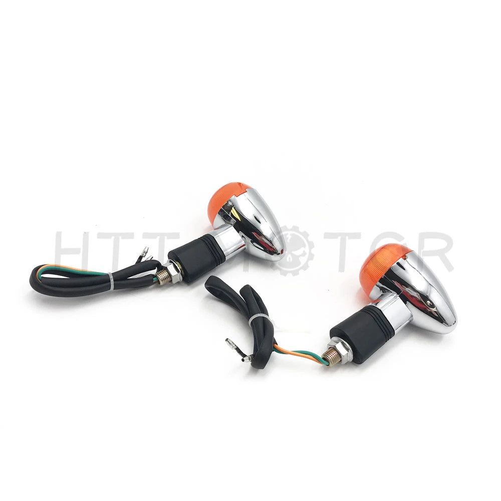 2X Turn Signal Indicators for Universal Motorcycle (Chrome, Amber Light)