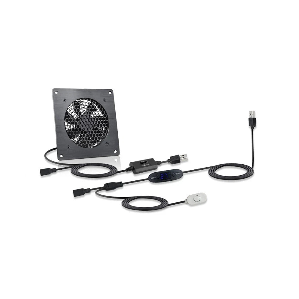 Quiet USB Fan 3-Speed for Cabinets (0-60C Temperature Control)