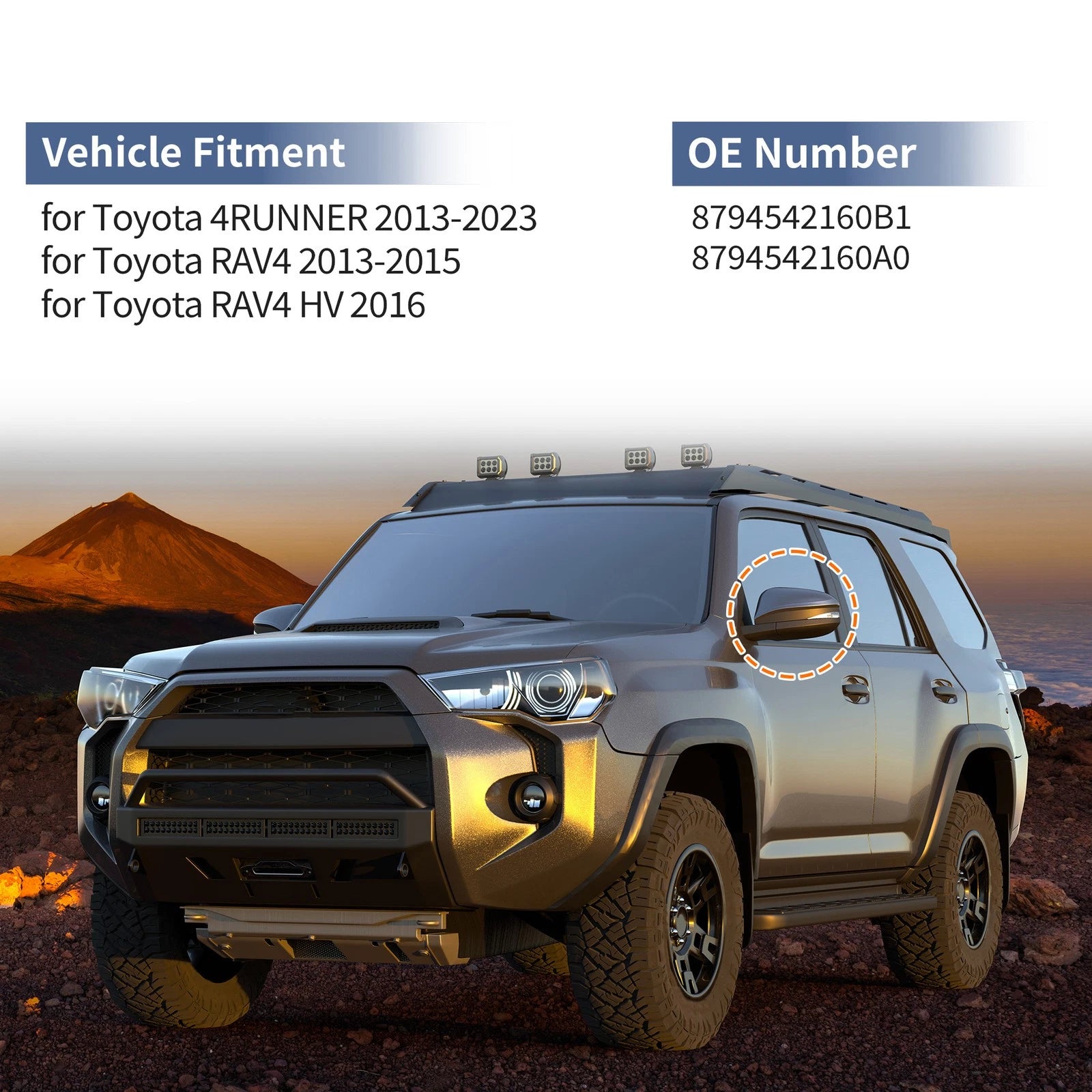 Left Side Mirror Cover Cap Replacement Gloss Black for Toyota 4Runner (2010–2024)