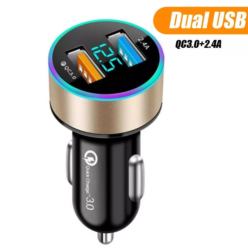 QC3.0 Car Cigarette Lighter Socket Dual USB Charger Adapter LED Voltage Display