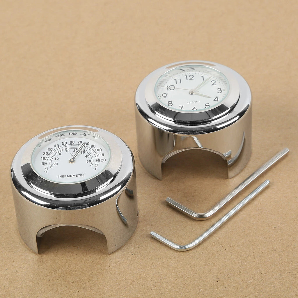 Handlebar Mount Clock & Thermometer for Motorcycle (7/8'' & 1'')