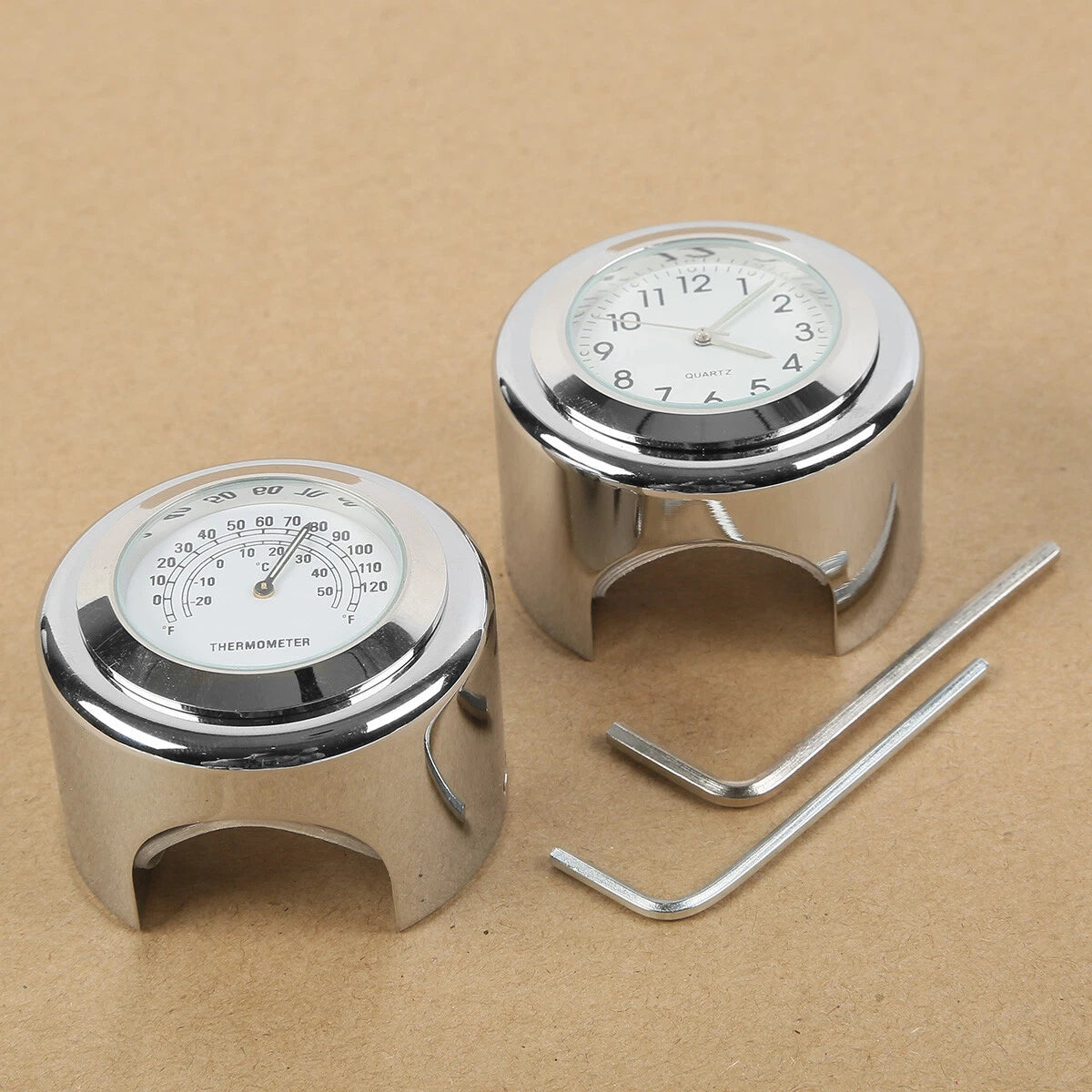 Handlebar Mount Clock & Thermometer for Motorcycle (7/8'' & 1'')