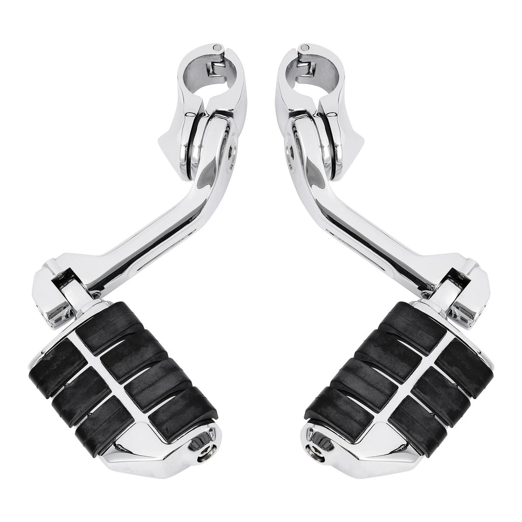 Chrome Long Angled Highway Foot Pegs for 1.25" Engine Guard Bar