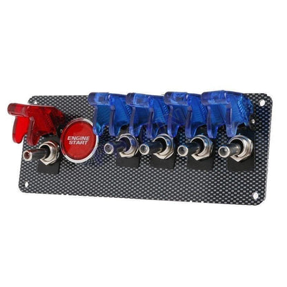 12V Racing Car Ignition Switch Panel w/ Engine Start Push Button LED 5 Toggle