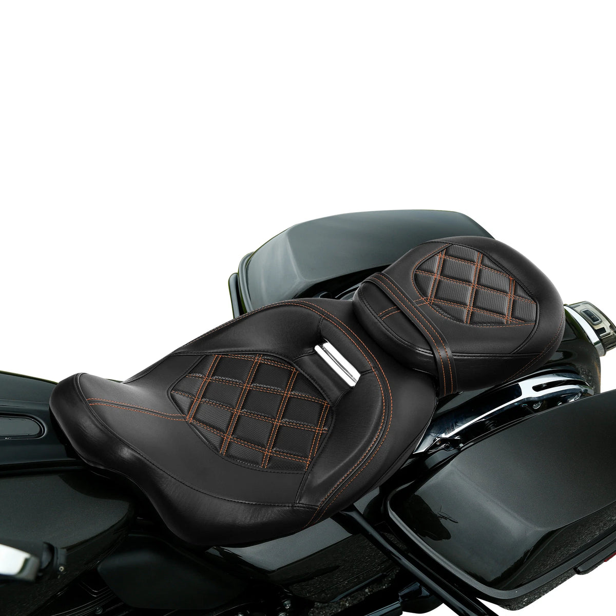 2-Up Gel Seat for Harley Touring (2009–2023) - Orange Stitching
