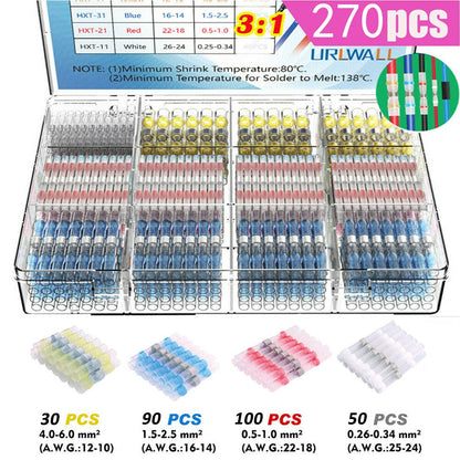270Pcs Waterproof Heat Shrink Butt Wire Connectors Terminals