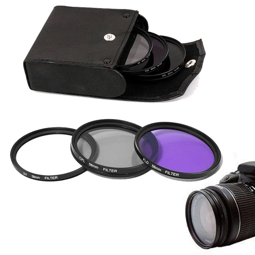 3-in-1 Lens Filter Set (UV, CPL, FLD) for Universal Camera (52/55/58mm)