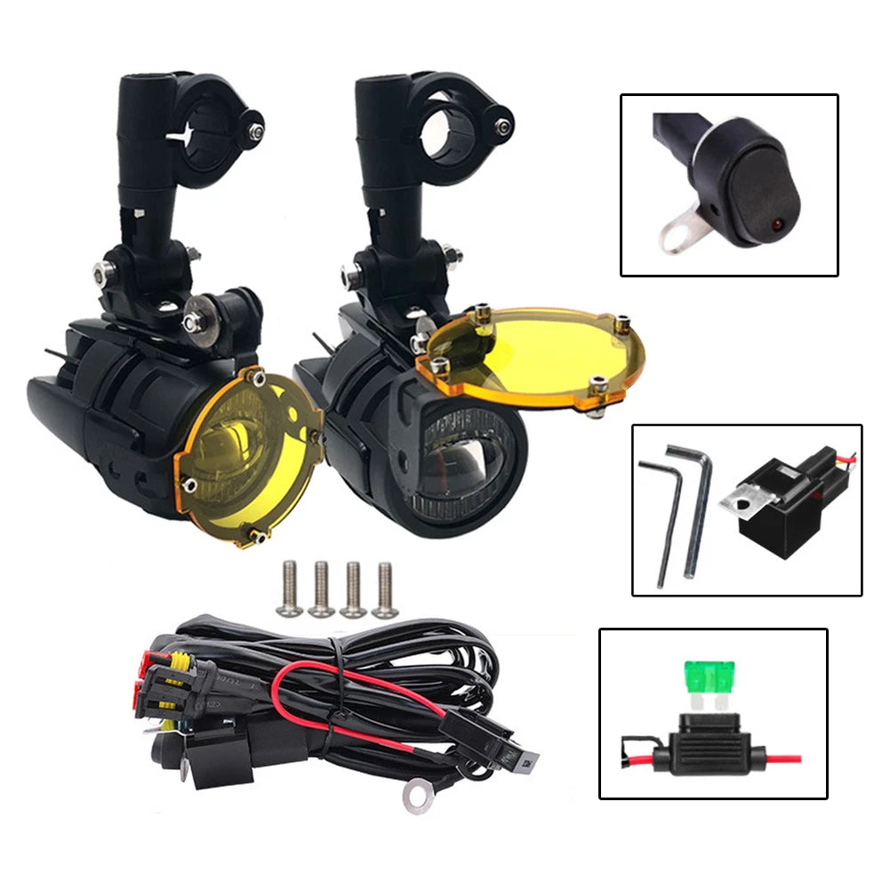 D9 LED Driving Lights for Motorcycles (Set of 2) with Aluminum Mounting Brackets