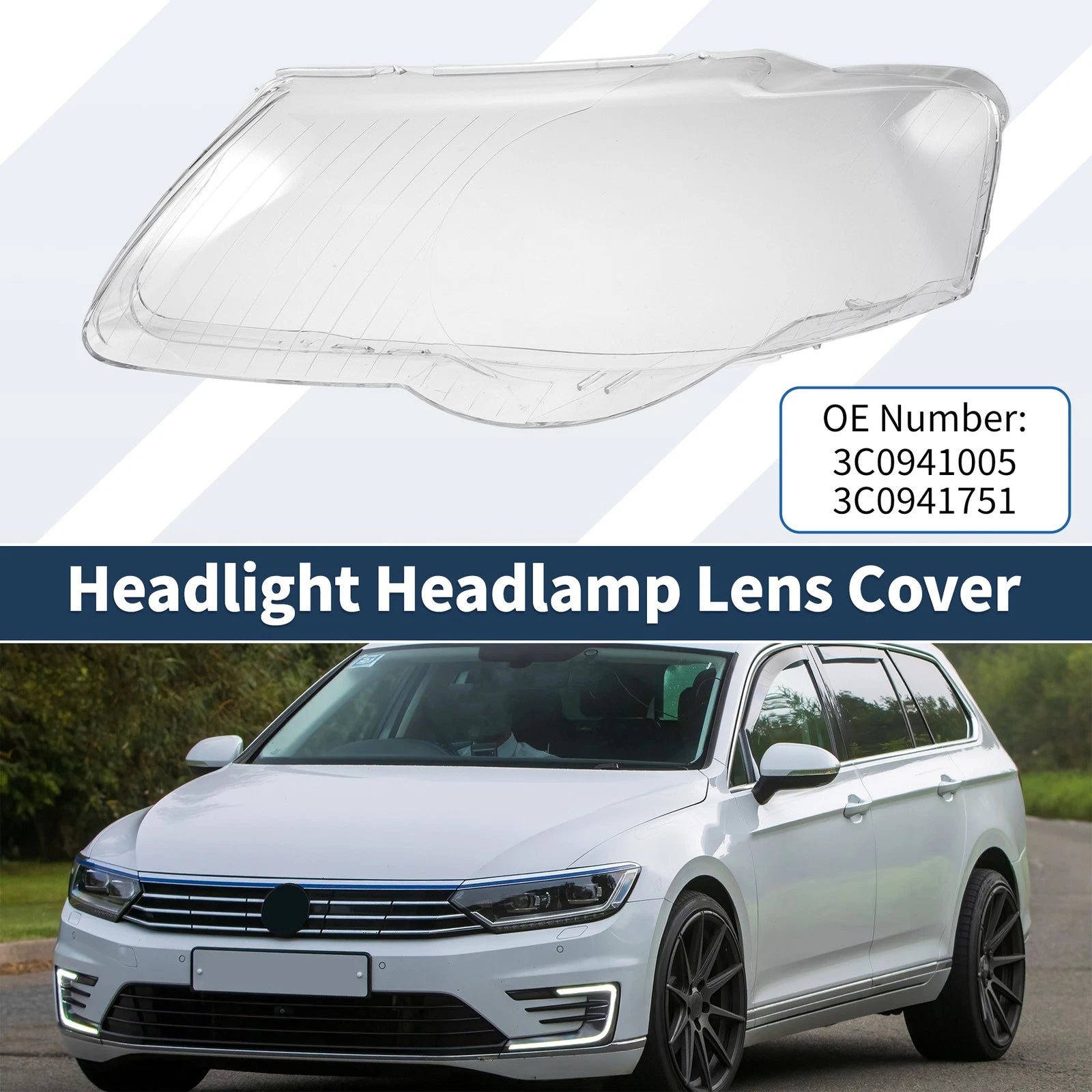 Headlight Lens Cover Front Left Replacement for Volkswagen Passat (2006–2015)