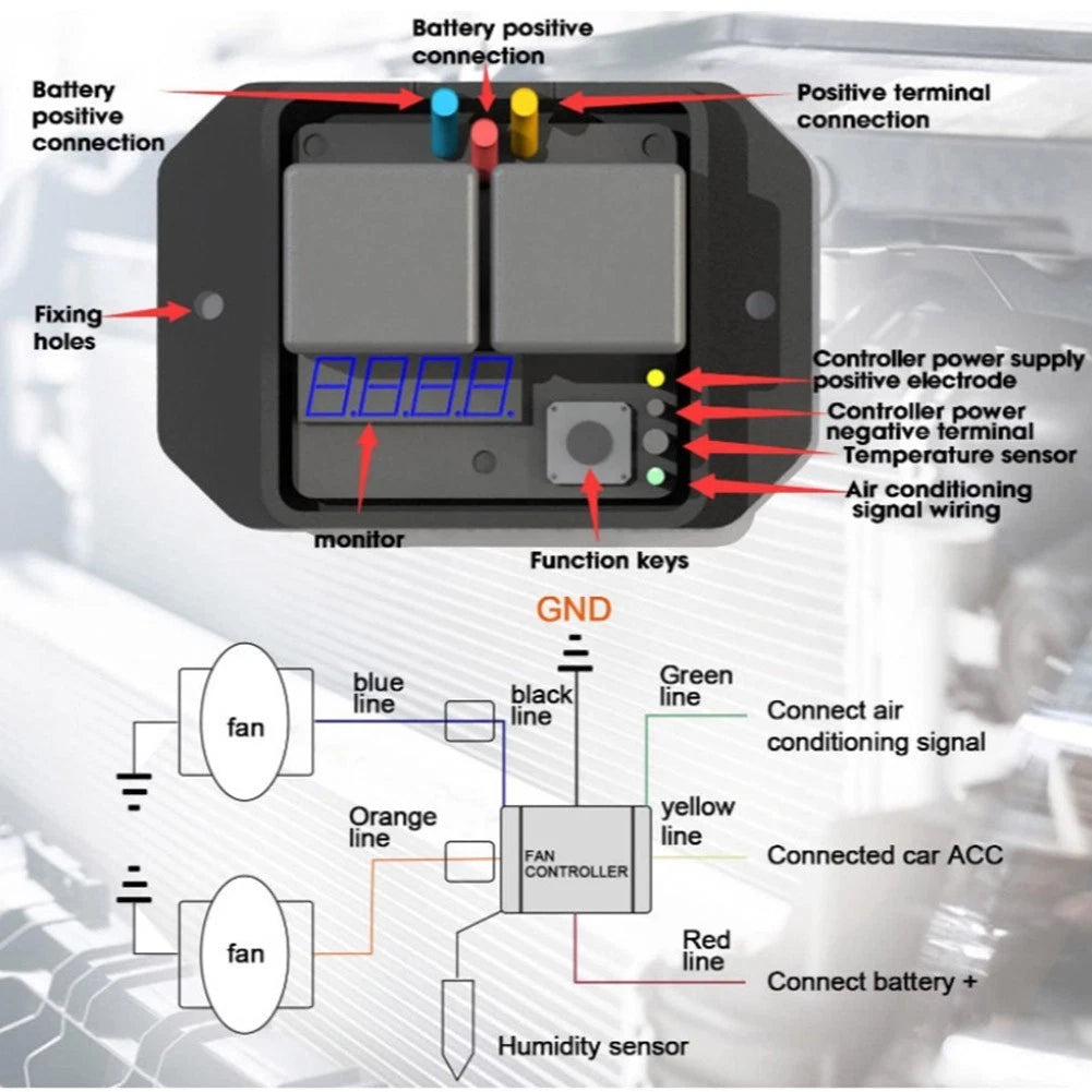 Digital Dual Fan Switch Kit for Radiator Cooling System (12V 24V)