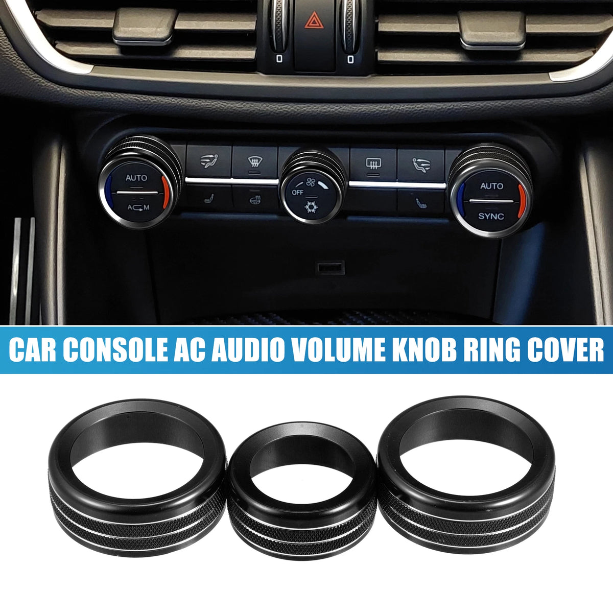 Set of 3 AC Audio Volume Knob Ring Covers for Alfa Romeo Giulia (2017–2019)
