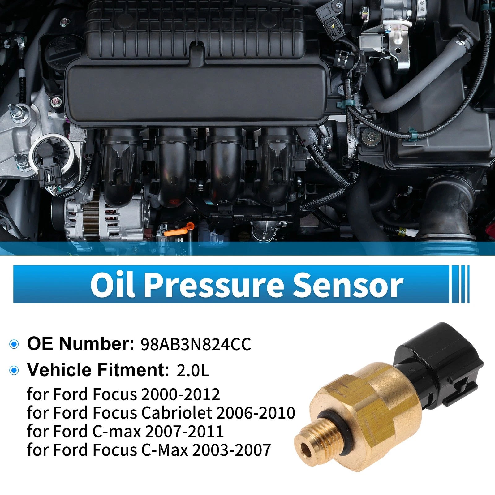 Engine Oil Pressure Sensor for Ford Focus (2000–2012) 2.0L, No.98AB3N824CC