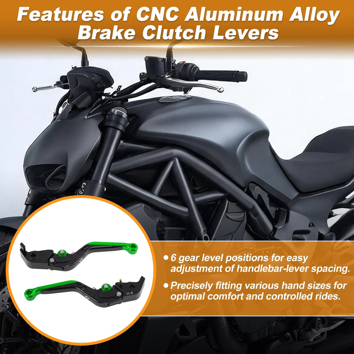Brake Clutch Levers for Ducati Diavel (2011–2022) Black Handle Green End
