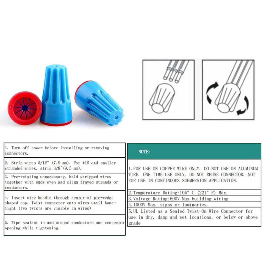 30 Pack P3W Waterproof Wire Connectors UL Approved 22-14 AWG