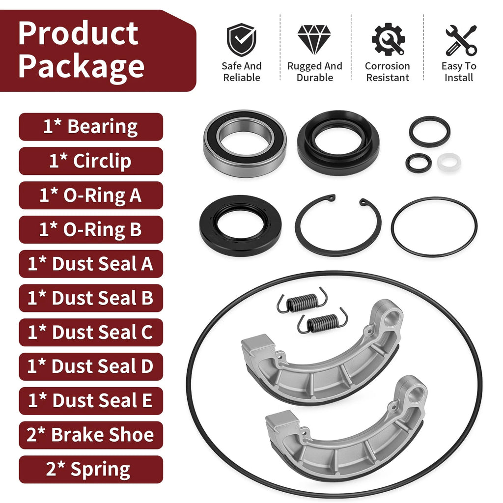 Set of 2 Rear Brake Drum Shoes Bearing Seals for Honda Rancher 420 (2007–2013)