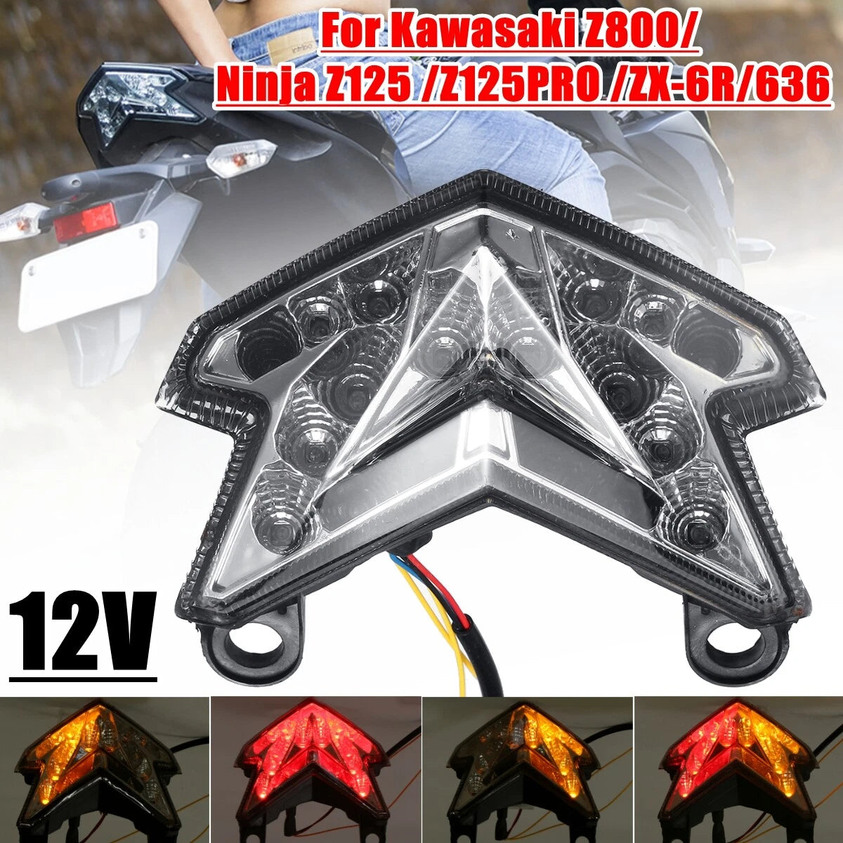Integrated LED Tail Light Turn Signal for Kawasaki Ninja ZX6R Z800 Z125 (2013–2018)