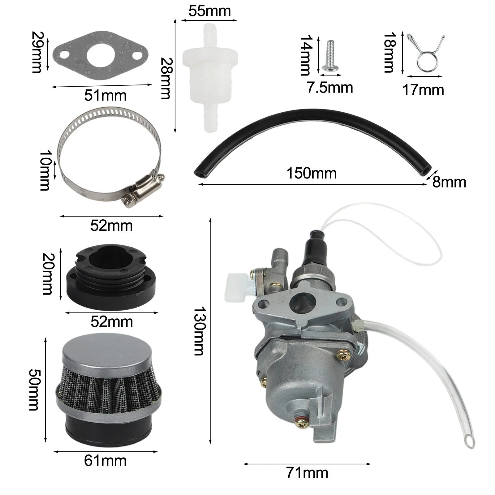 Carburettor and Air Filter Set for Mini Bikes and Scooters (49cc)