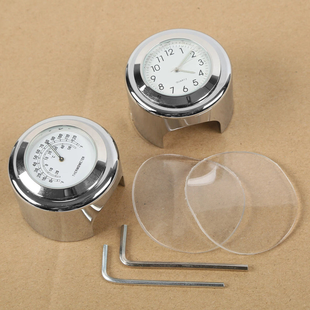 Handlebar Mount Clock & Thermometer for Motorcycle (7/8'' & 1'')
