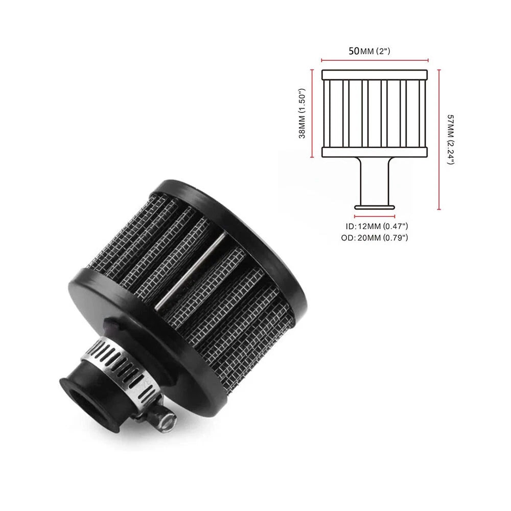 2X 12mm Black Air Intake Filter Turbo Vent Breather Valve Cover for