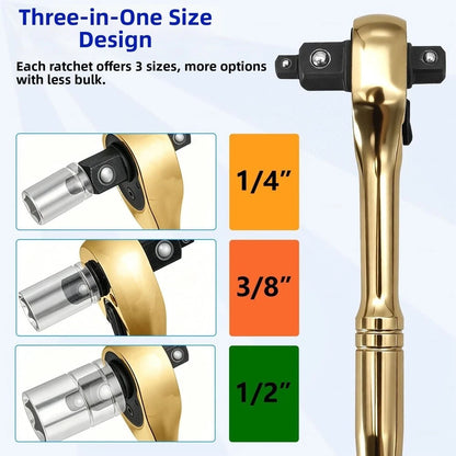 3 in 1 Reversible 72 Tooth Ratchet Wrench for Tight Space Vehicle Work