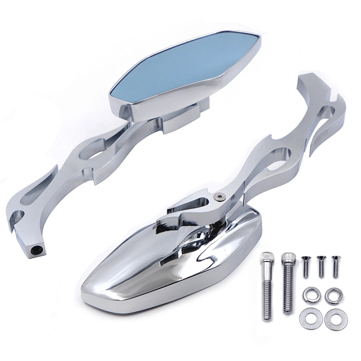 Diamond Flame Stem Chrome Mirrors for Harley Iron Horse (Custom Application)