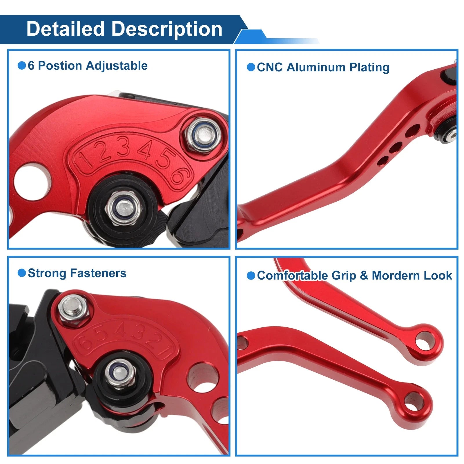 Adjustable Short Brake Clutch Levers 1 Pair for Kawasaki Z650 (2017–2023) Solid Red