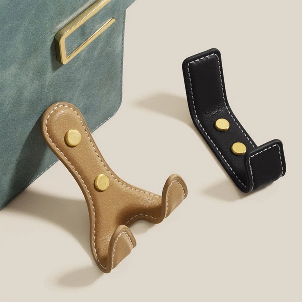 2X Modern Two-Bar Wall Hook with Leather Detail for Entryway Mount