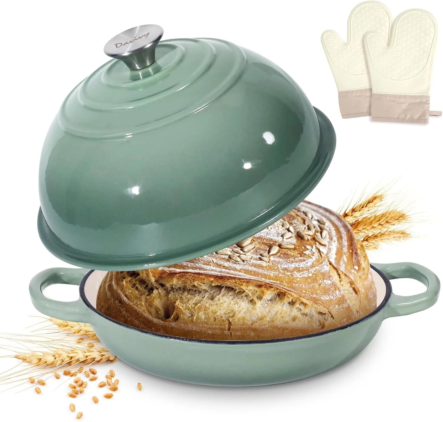 5.5QT Dutch Oven for Davivy (2023) with Silicone Oven Mitts Sea Salt Green