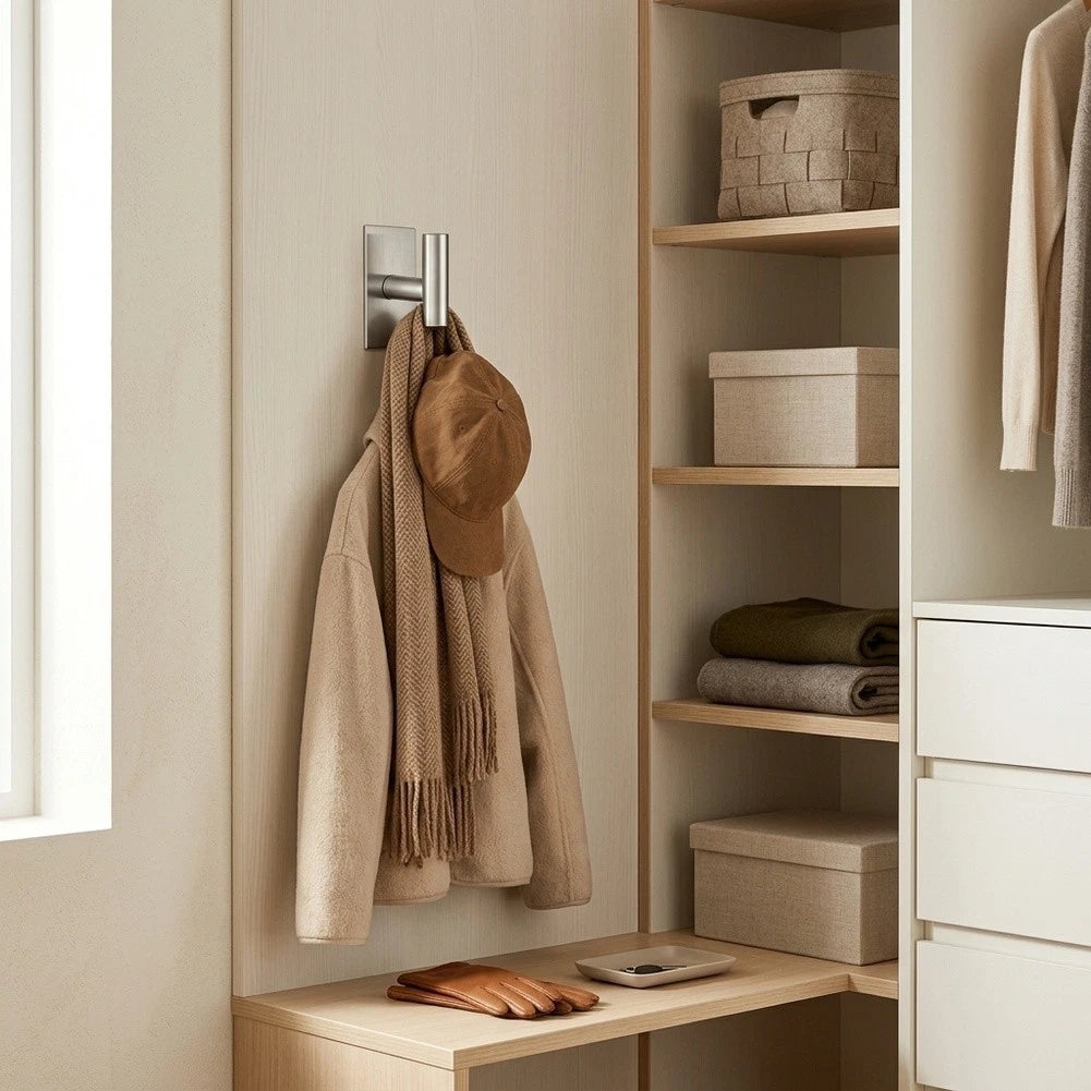 4X Stainless Steel Towel Hooks for Home Use - Matte Black, Rounded Edge