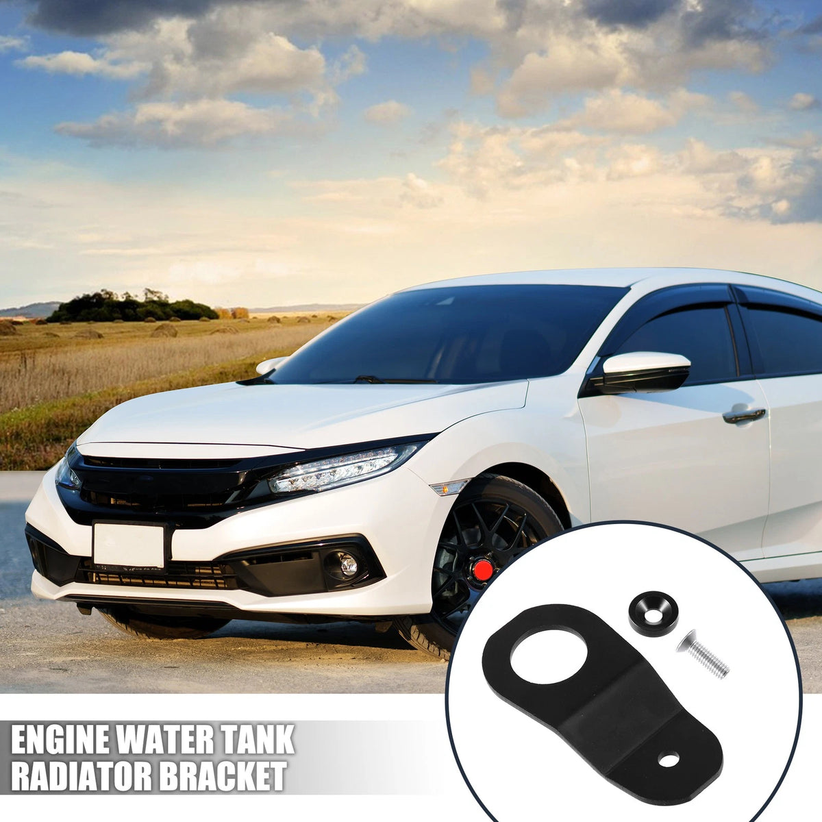 Engine Water Tank Radiator Bracket for Honda Civic Aluminum Alloy Black (1 Set)