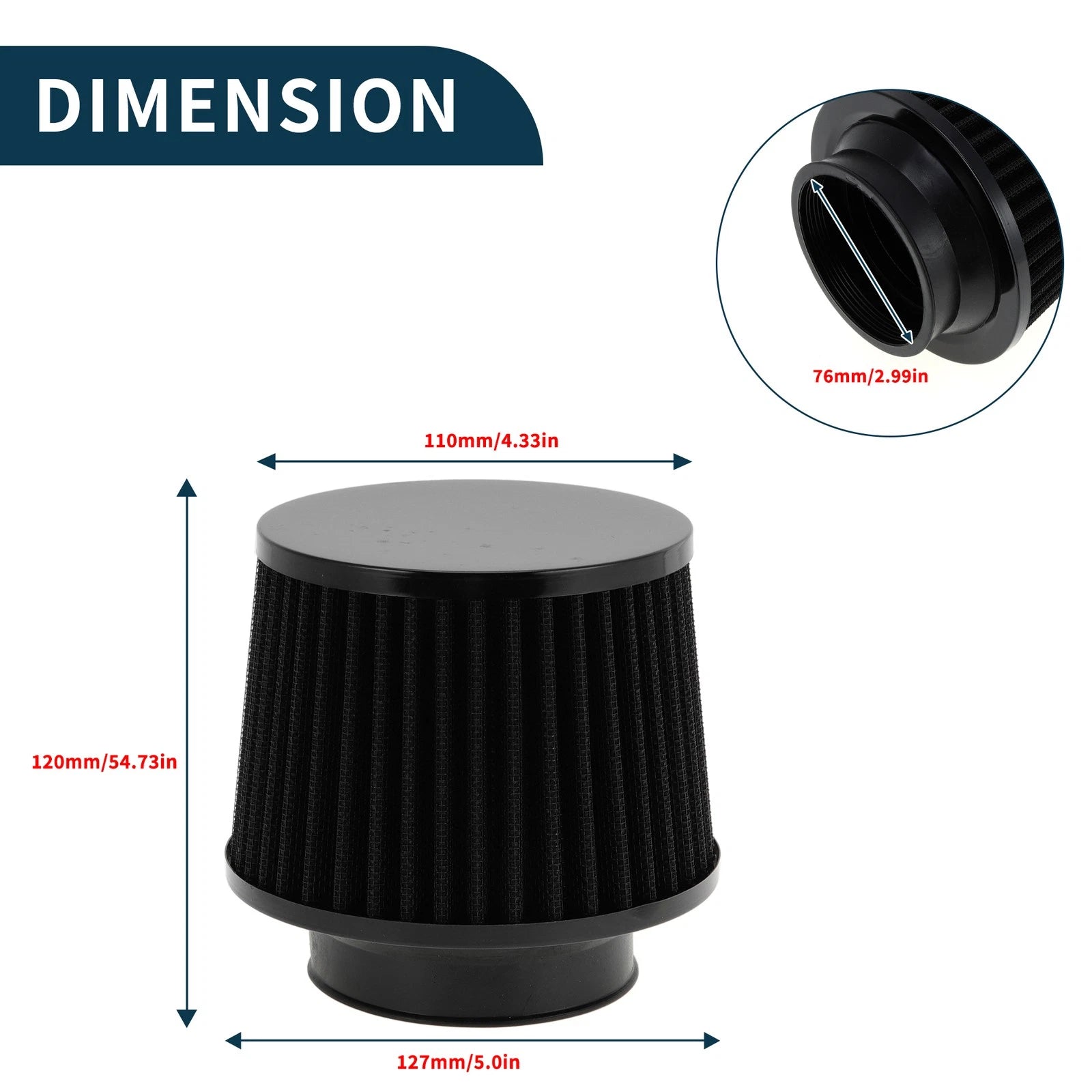 Set of 1 Engine Air Filter 76mm High Flow for Car