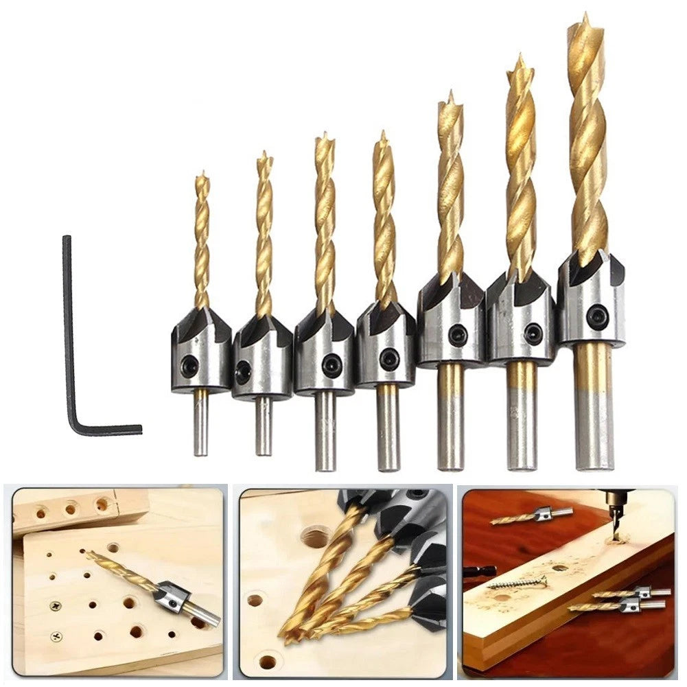 7-Piece Wood Drill Bits Kit 310mm for Woodworking Projects