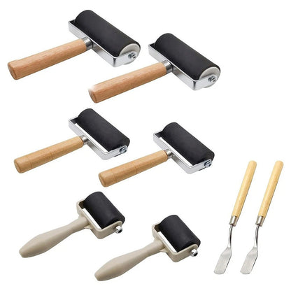 8-Piece Ink Application Set for Printmaking (Natural Rubber, Wood)