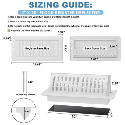 4x10 Inch Adjustable Airflow ABS Floor Vent Cover for Wall Ceiling Installation