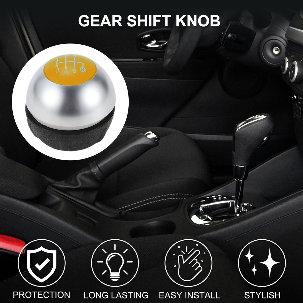 6 Speed Manual Shift Knob for Fiat 500 (2012–2023) Matte Silver Tone Yellow