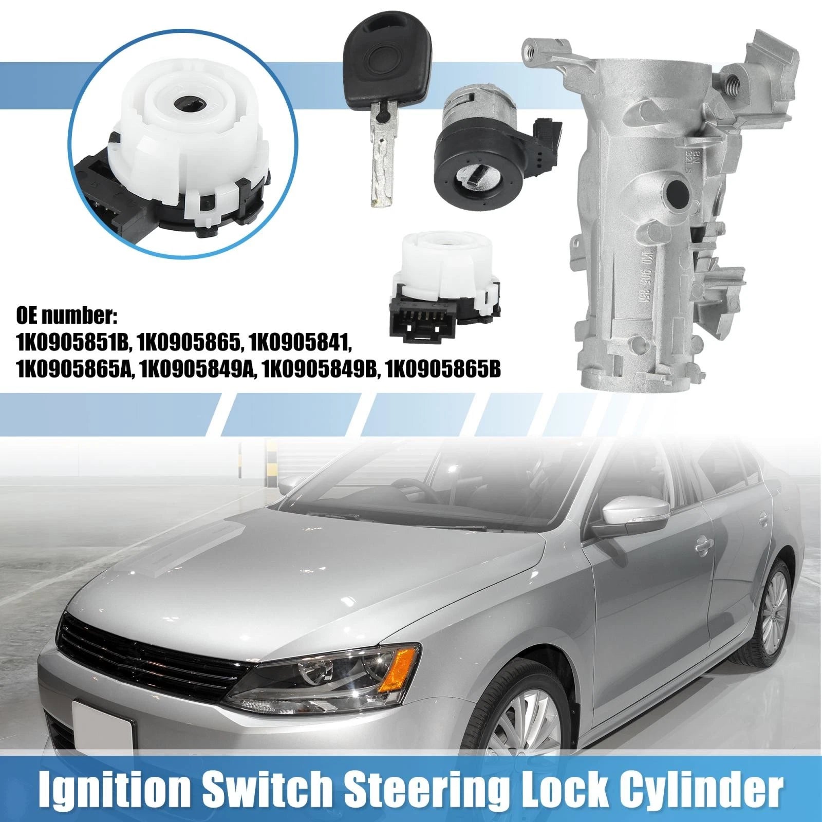 Ignition Switch with Steering Lock Cylinder and Key for VW Audi (2009–2016)