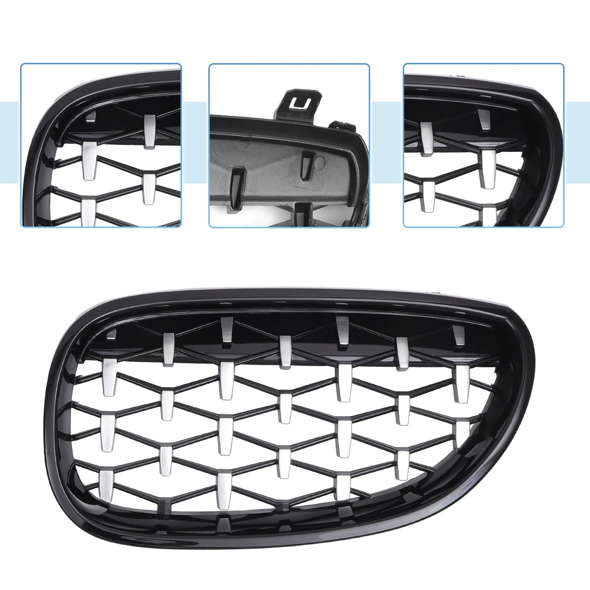2X Front Hood Bumper Grille Grill Diamond Star for BMW 5 Series (2004–2009)