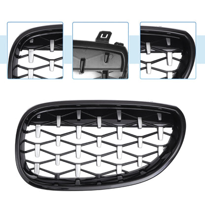2X Front Hood Bumper Grille Grill Diamond Star for BMW 5 Series (2004–2009)