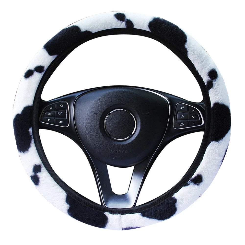 Steering Wheel Cover for Car - Cow Pattern, Black & White Elastic