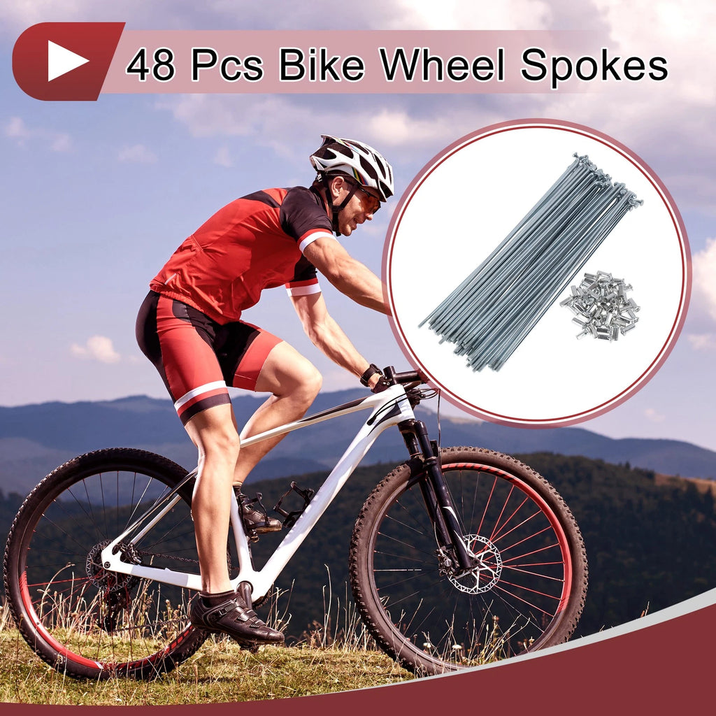 Bicycle Spoke Set 190mm Carbon Steel Galvanized for 10G Wheels (48 Pack)