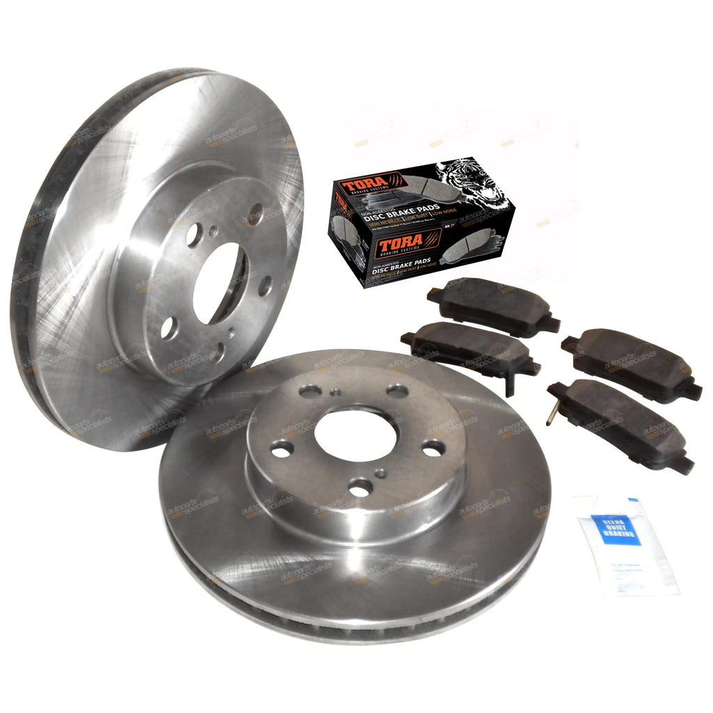 2 Front Disc Rotors + Brake Pad Set for Toyota Prius (2003–2009)