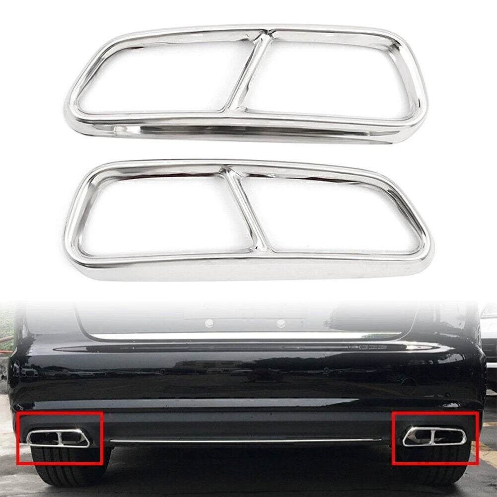 Silver Rear Exhaust Muffler Tail Pipe Cover Trim for Audi A6 S6 (2015–2018)